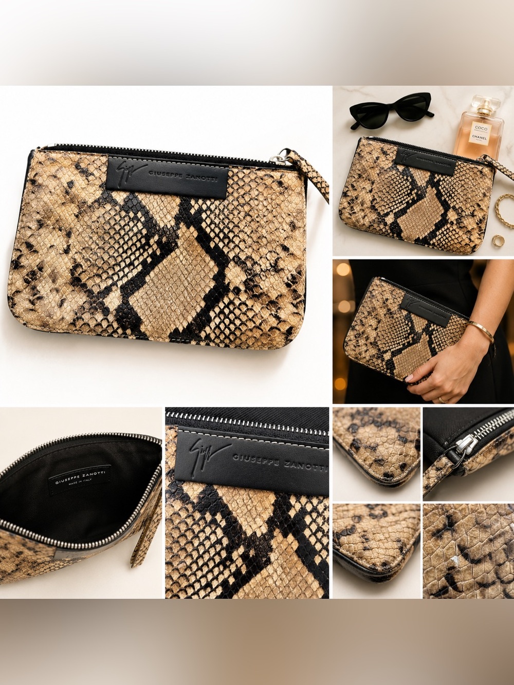 Giuseppe Zanotti Snakeskin Exotic Print Leather Pouch Clutch with Dustbag - Picture 7 of 7